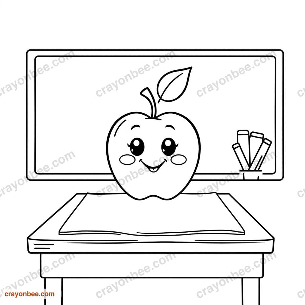 Apple On Teacher'S Desk Coloring Page β Free Printable PDF
