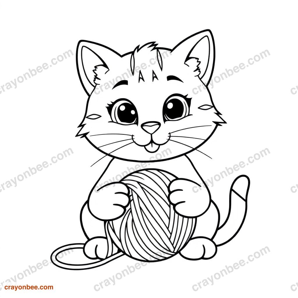 Cat With Yarn Ball Coloring Page β Free Printable PDF