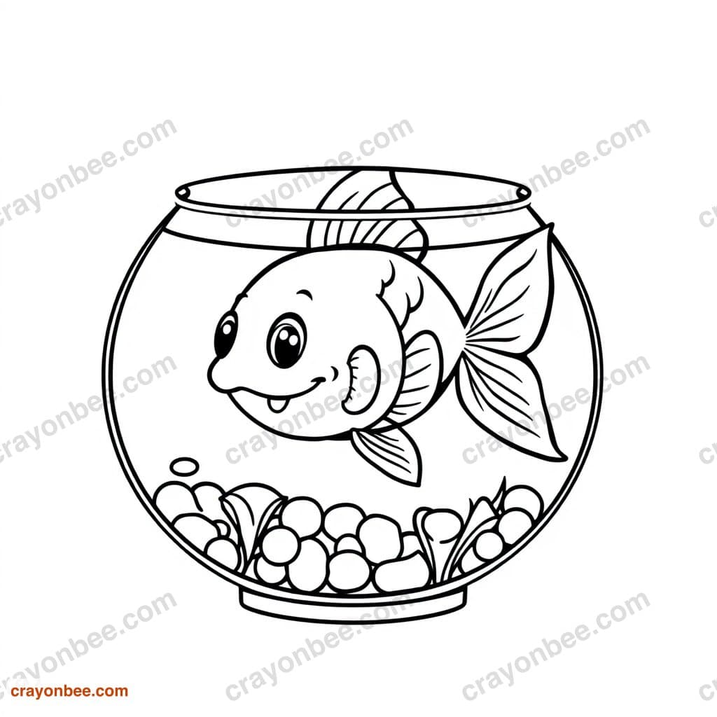 Goldfish In Bowl Coloring Page β Free Printable PDF