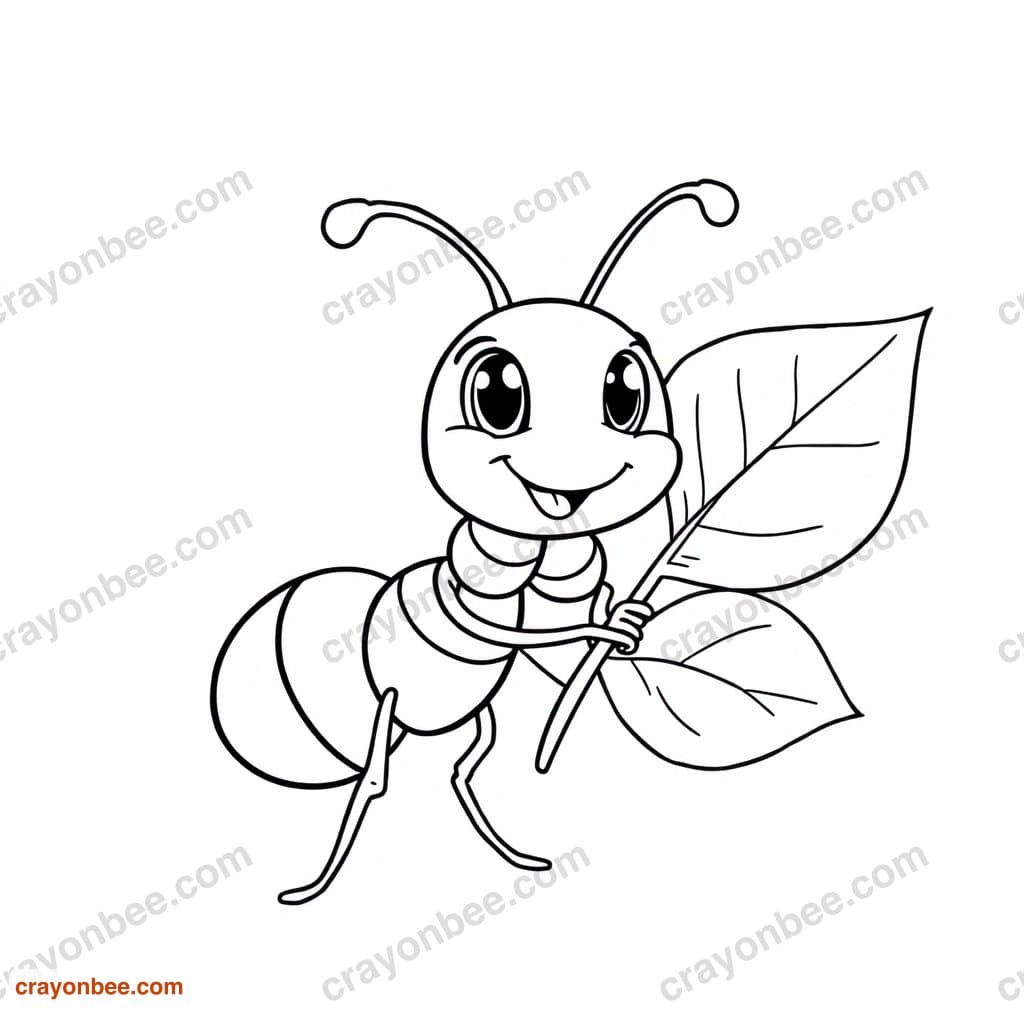 Ant Carrying Leaf Coloring Page — Free Printable PDF